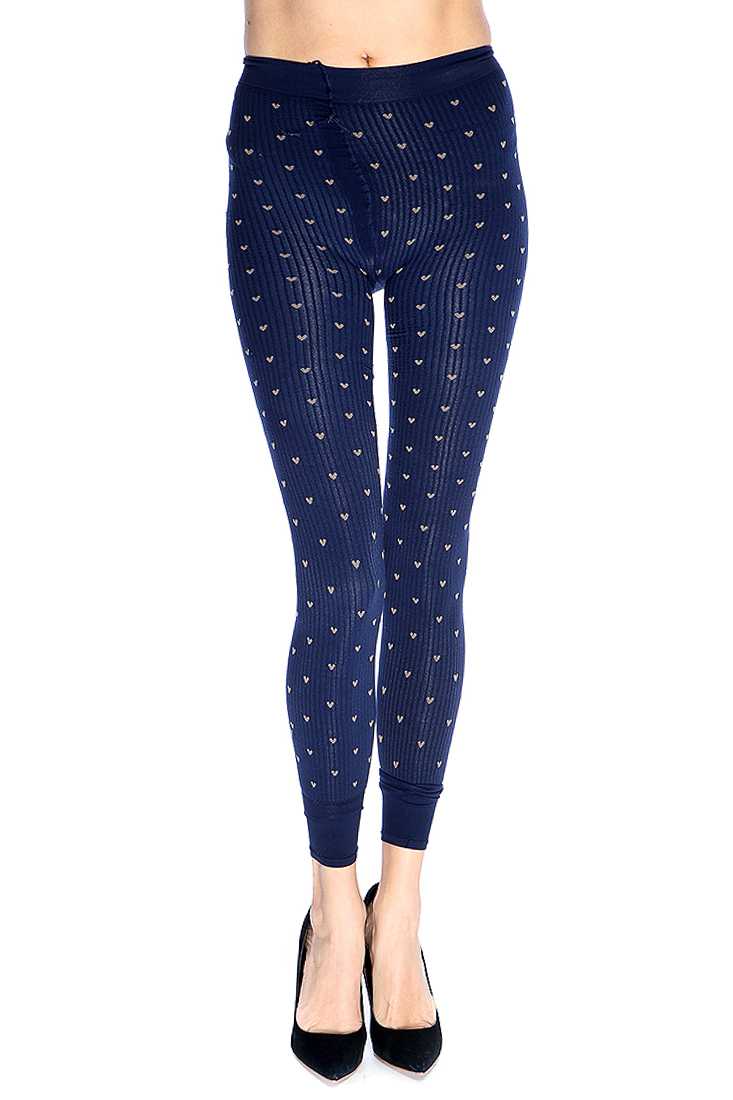 Navy Textured Heart Pattern Leggings