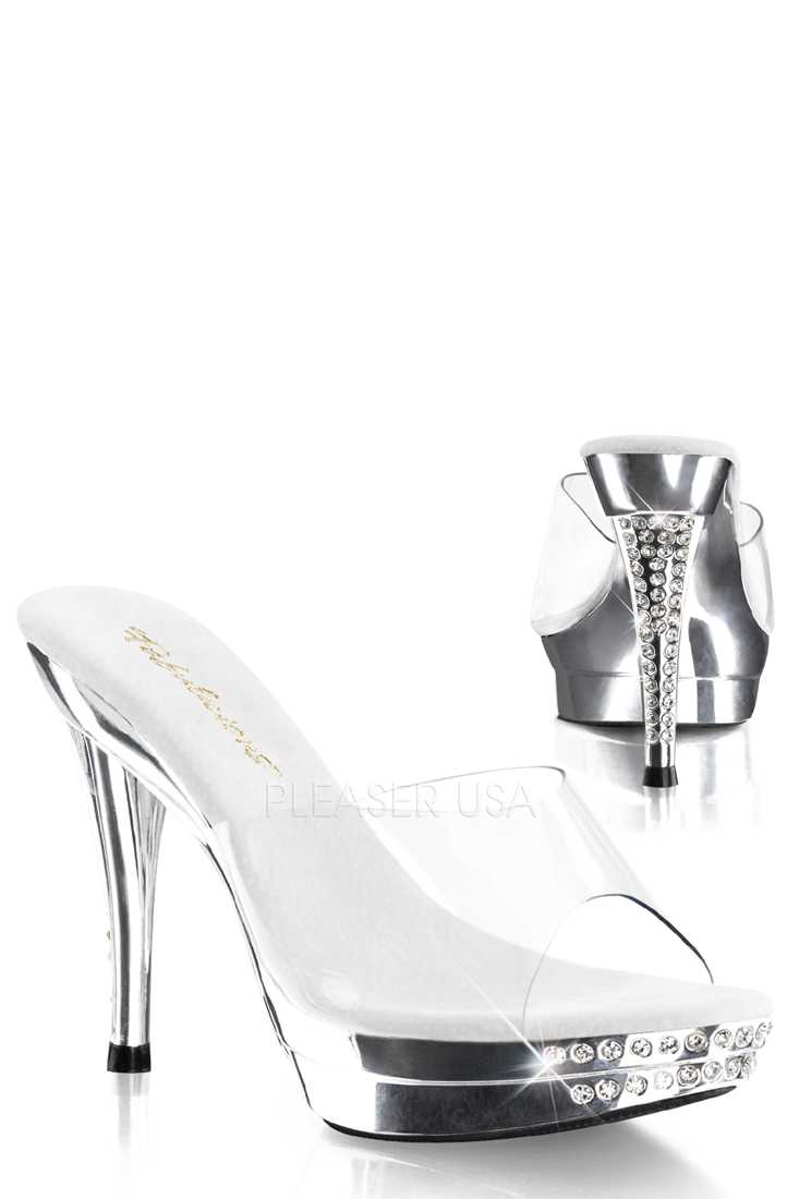 Clear Silver Rhinestone Slip On High Heels PVC