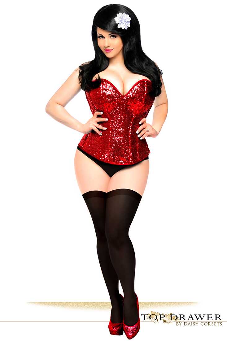 Red Top Drawer Sequin Steel Boned Corset