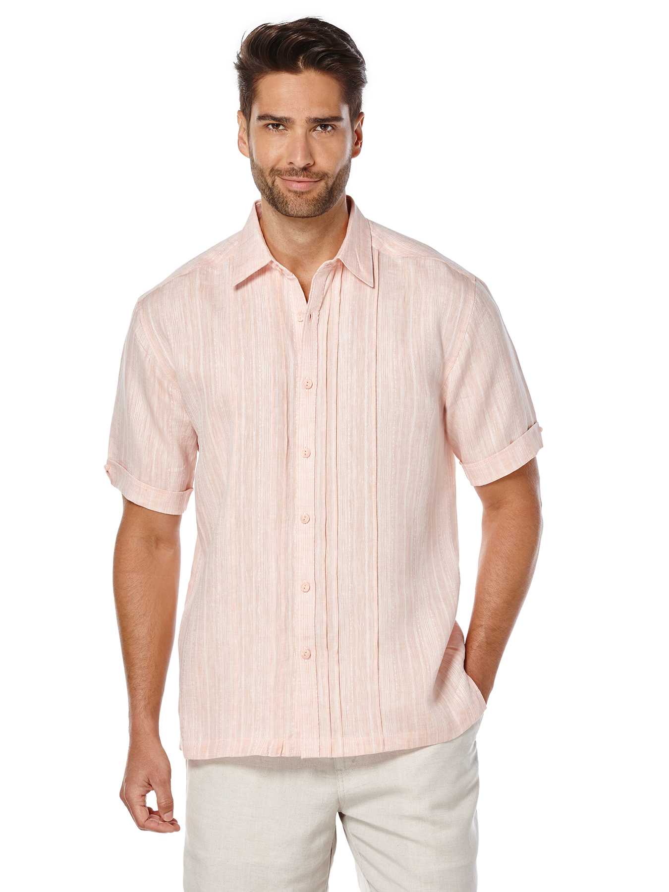 Cubavera Short Sleeve 100% Linen Front Tuck Shirt