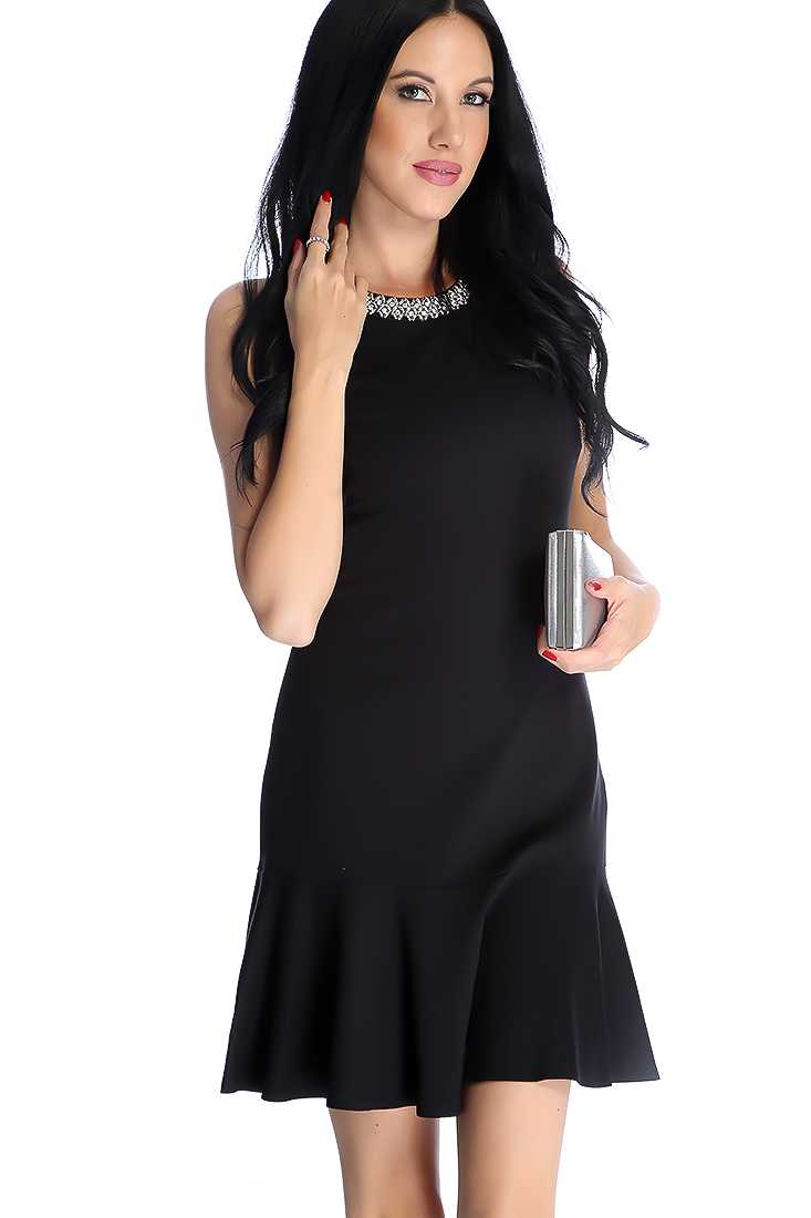 Sexy Black Rhinestone Beaded Sleeveless Party Dress