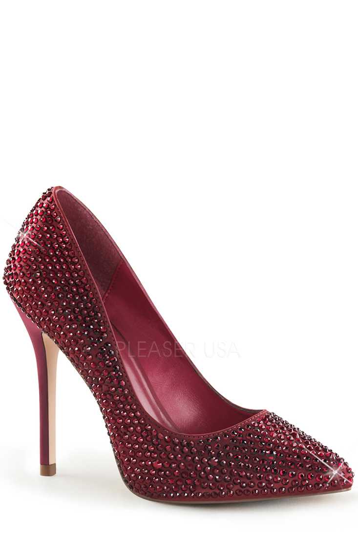 Ruby Red Rhinestone Single Sole Pump High Heels Satin