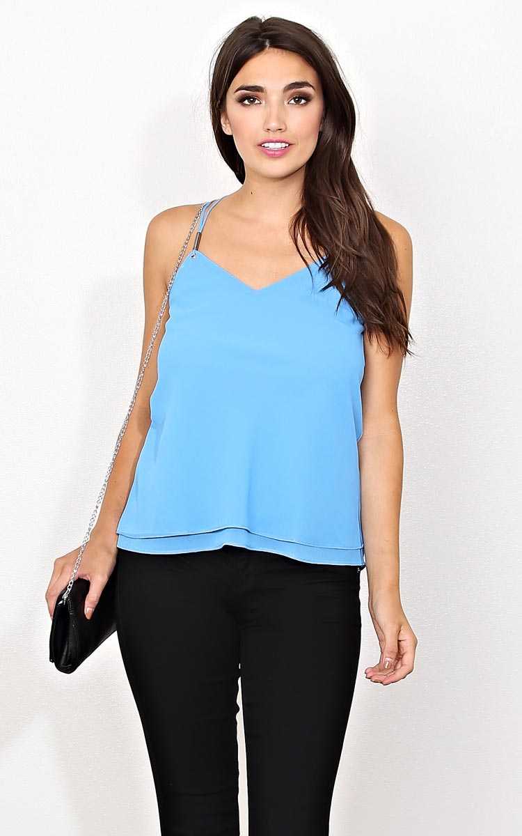 Blue Lindsey Tiered Woven Top - - Lt Blue in Size by Styles For Less