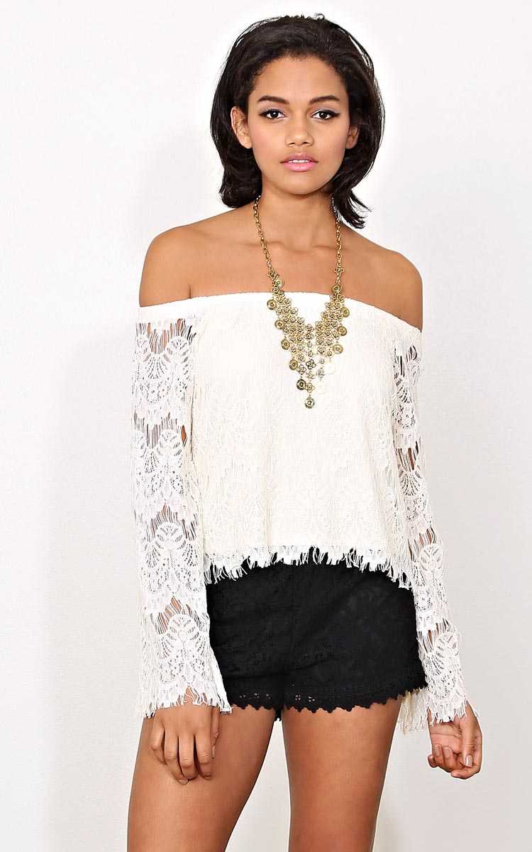 Pure Beauty Lace Top - MED - Ivry/Natrl in Size Medium by Styles For Less