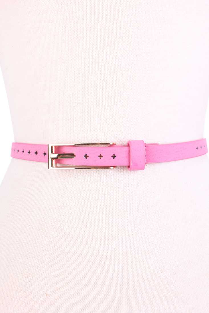 Pink Cross Perforated Design Faux Leather Belt