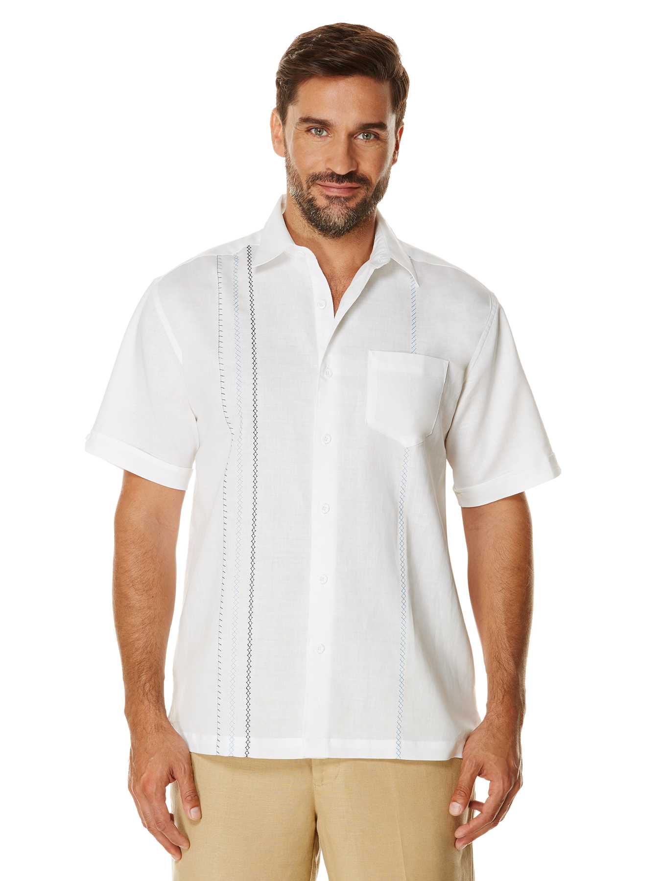 Cubavera Short Sleeve Ramie Cotton 1 Pocket With Embroidery