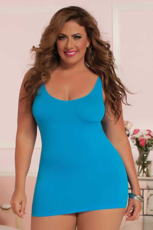Turquoise Sexy Criss Cross Back Seamless Lingerie Dress Plus Size