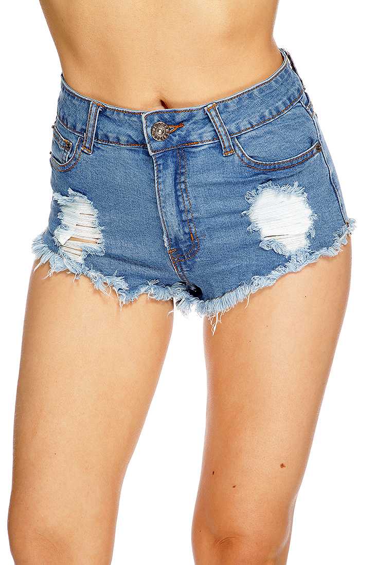 Blue Denim Distressed Shorts