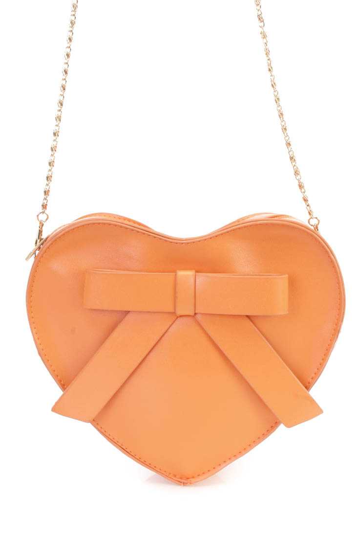 Orange Faux Leather Heart Mini Handbag