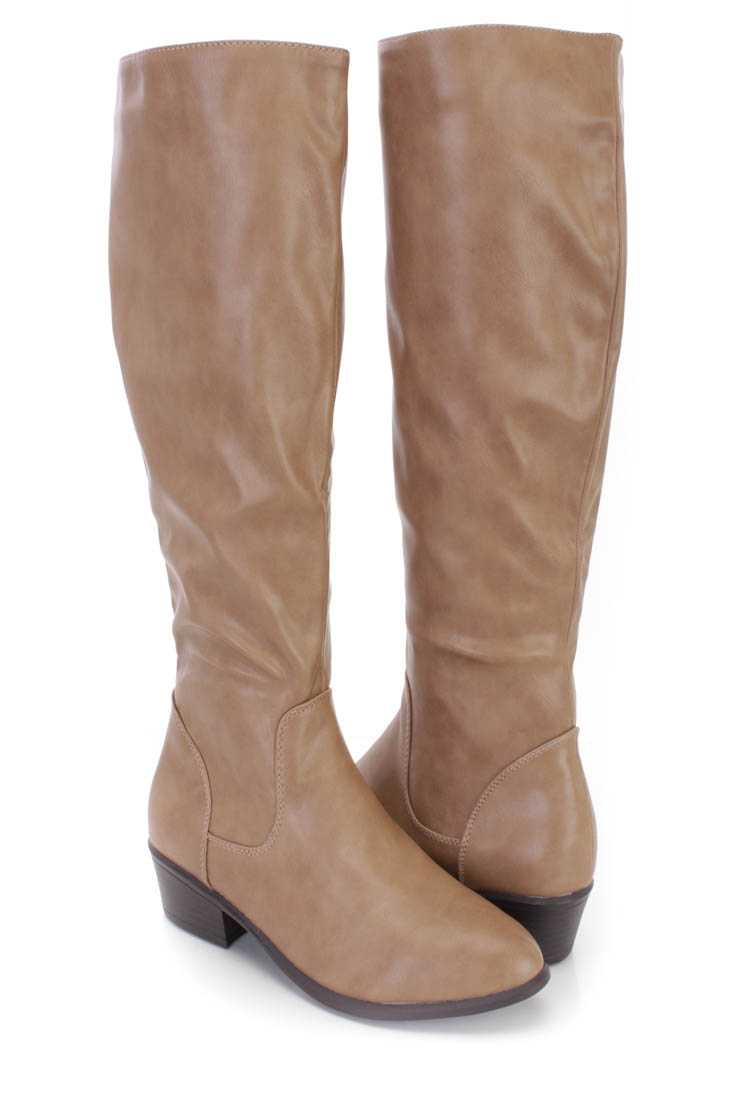 Taupe Knee High Riding Boots Faux Leather