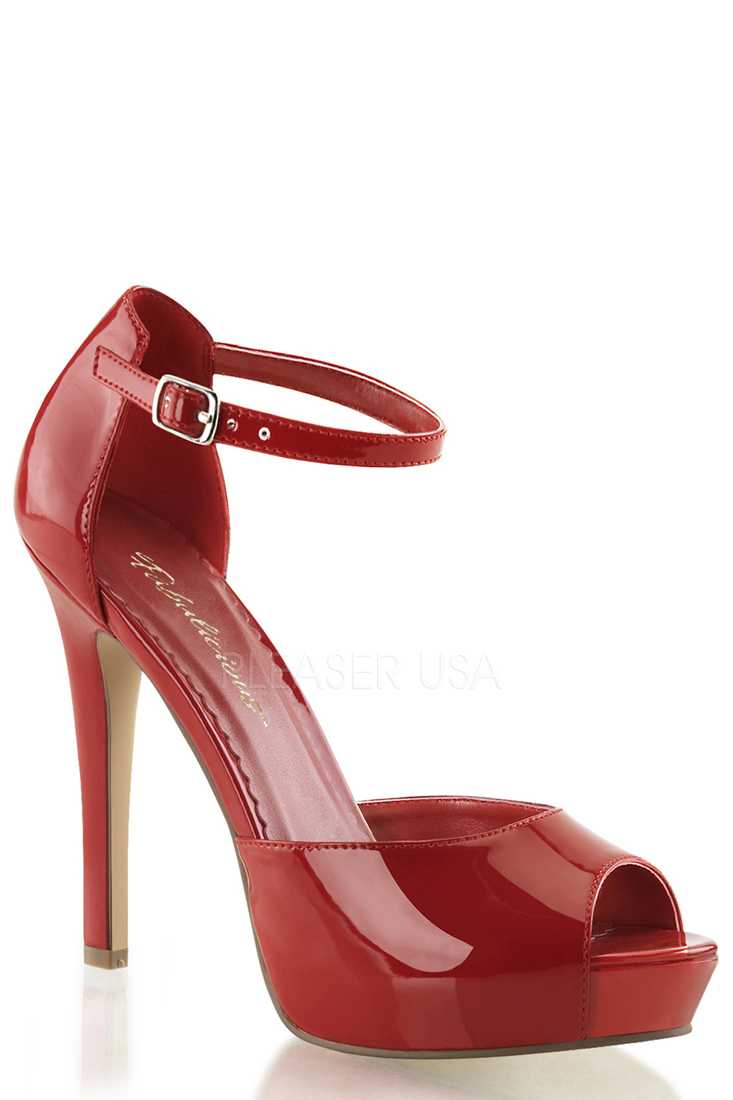 Red Open Toe Ankle Strap D Orsay Pump Patent