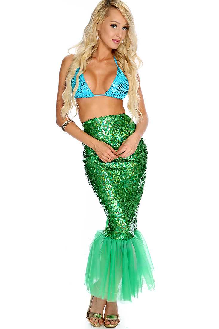 Blue Green 2. Piece Sexy Mermaid Costume