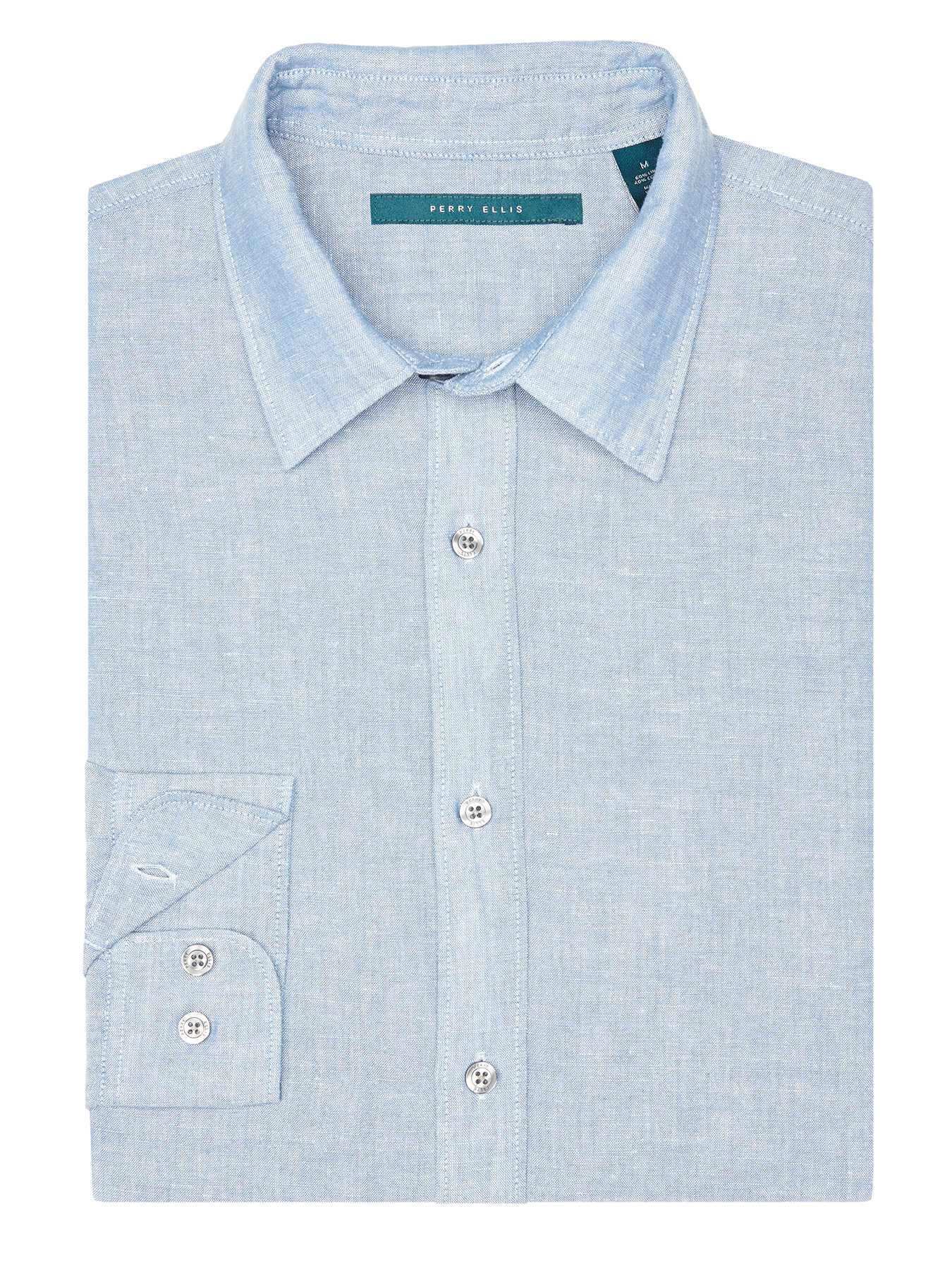 Perry Ellis Roll Sleeve Solid Linen Shirt