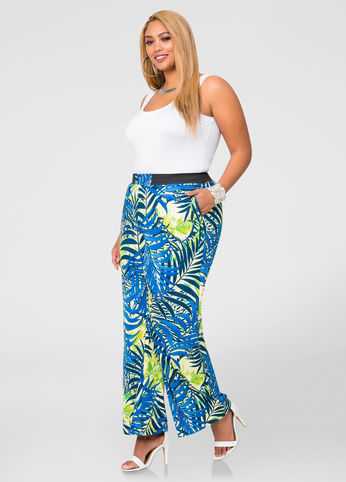 Textured Palm Print Palazzo Pant