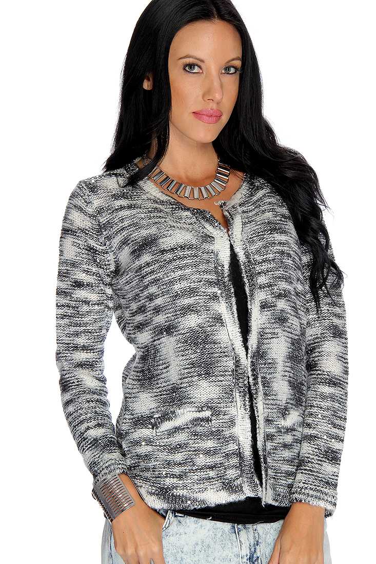 Silver Black Long Sleeve Sequin Accent Cute Cardigan
