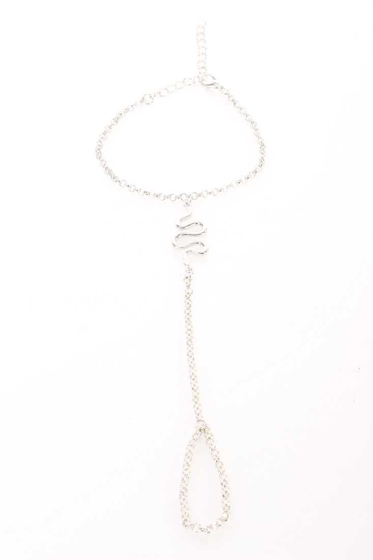 Silver High Polish Snake Charm Hand Chain Bracelet