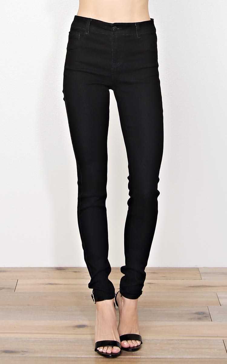 PARIS BLUES Tanya High Waisted Skinny Jeans - Black Denim in Size by Styles For Less