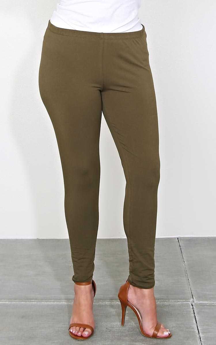 Plus Size Olive Basic Knit Leggings - Olive/Drab in Size 2X by Styles For Less