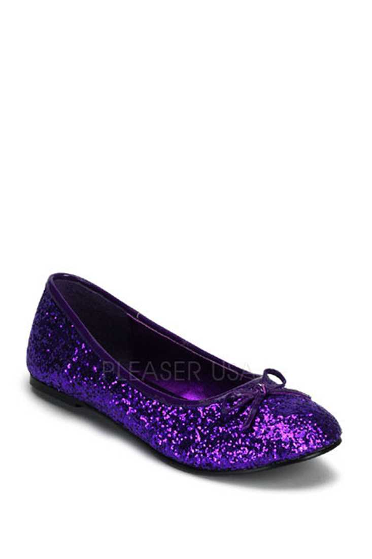 Purple Bow Tie Closed Toe Flats Glitter