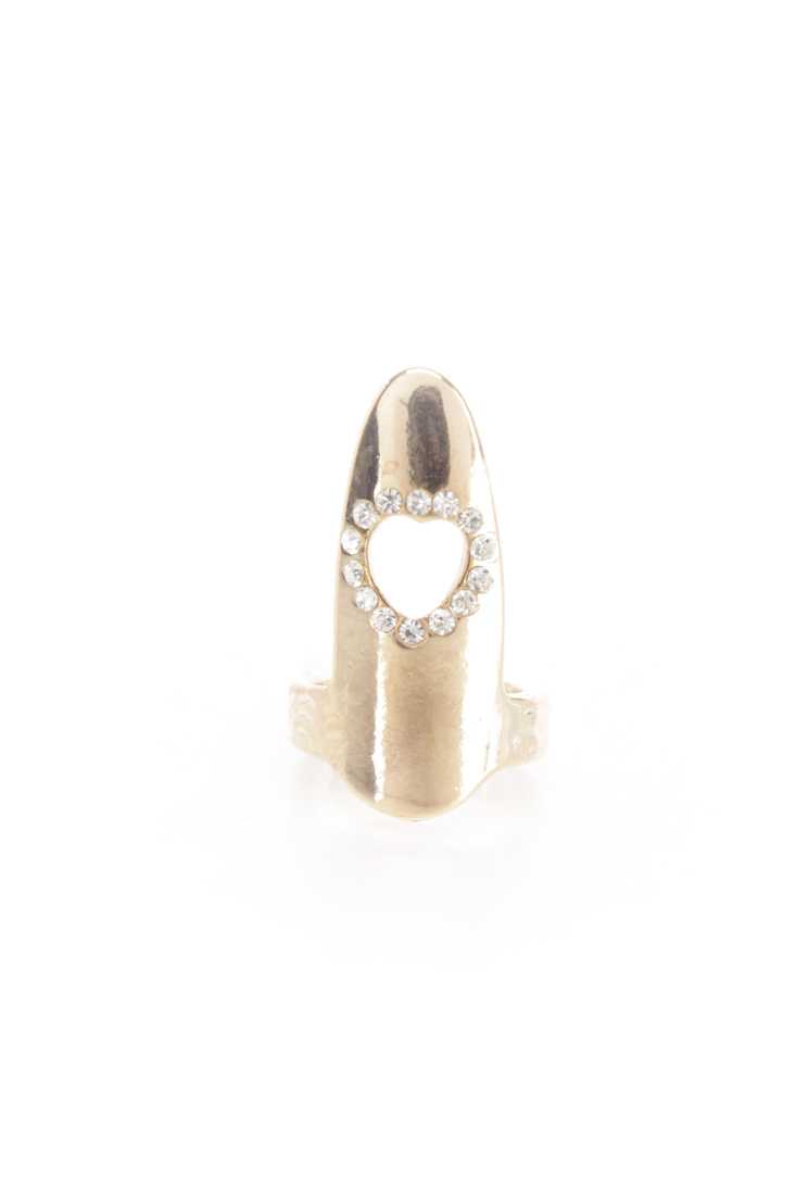 Gold Rhinestone Trim Heart Cut Out High Nail Ring