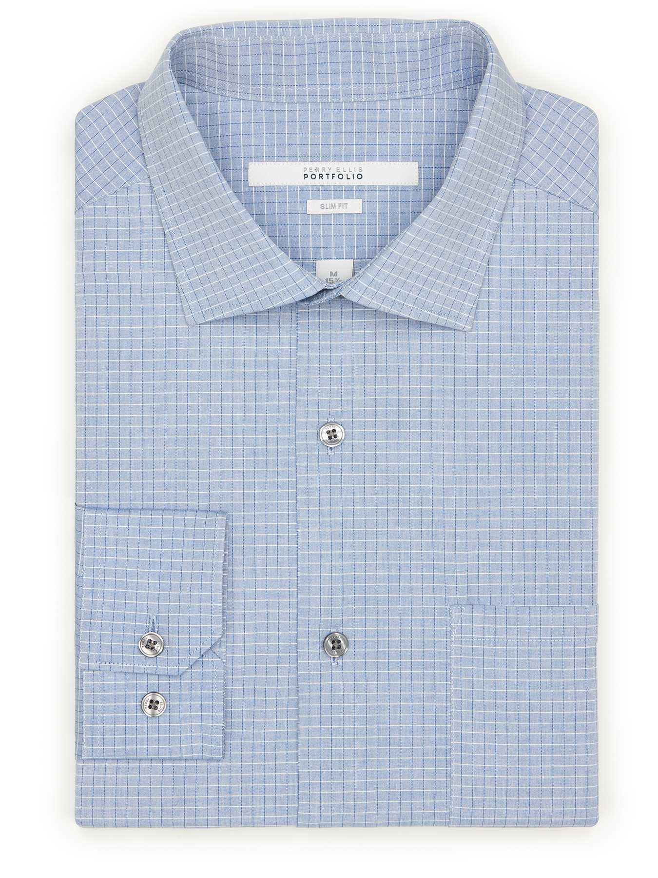 Perry Ellis Slim Fit Chambray Check Dress Shirt