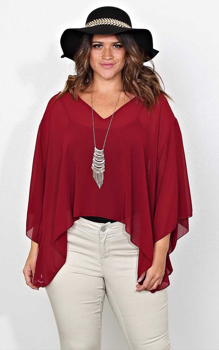Plus Size Gemma Woven Poncho - Burgundy in Size 1X by Styles For Less
