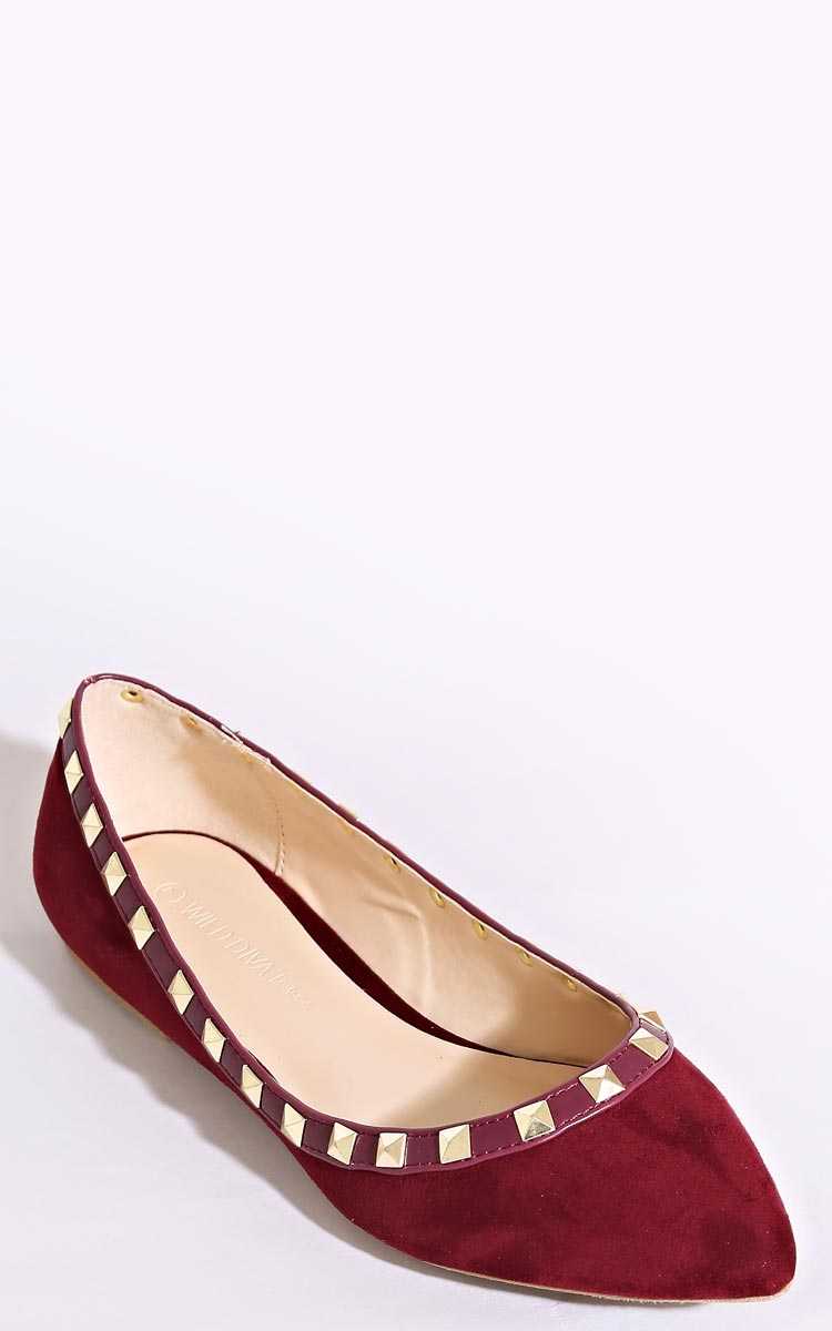 Deep Love Studded Flats - Wine/Cran in Size by Styles For Less