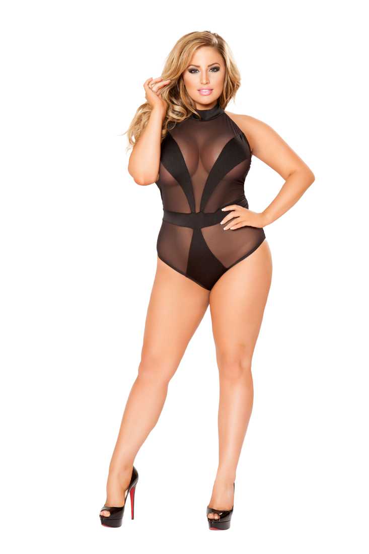 Black 1pc Romper with V Covered Detail Sexy Plus Size Intimates