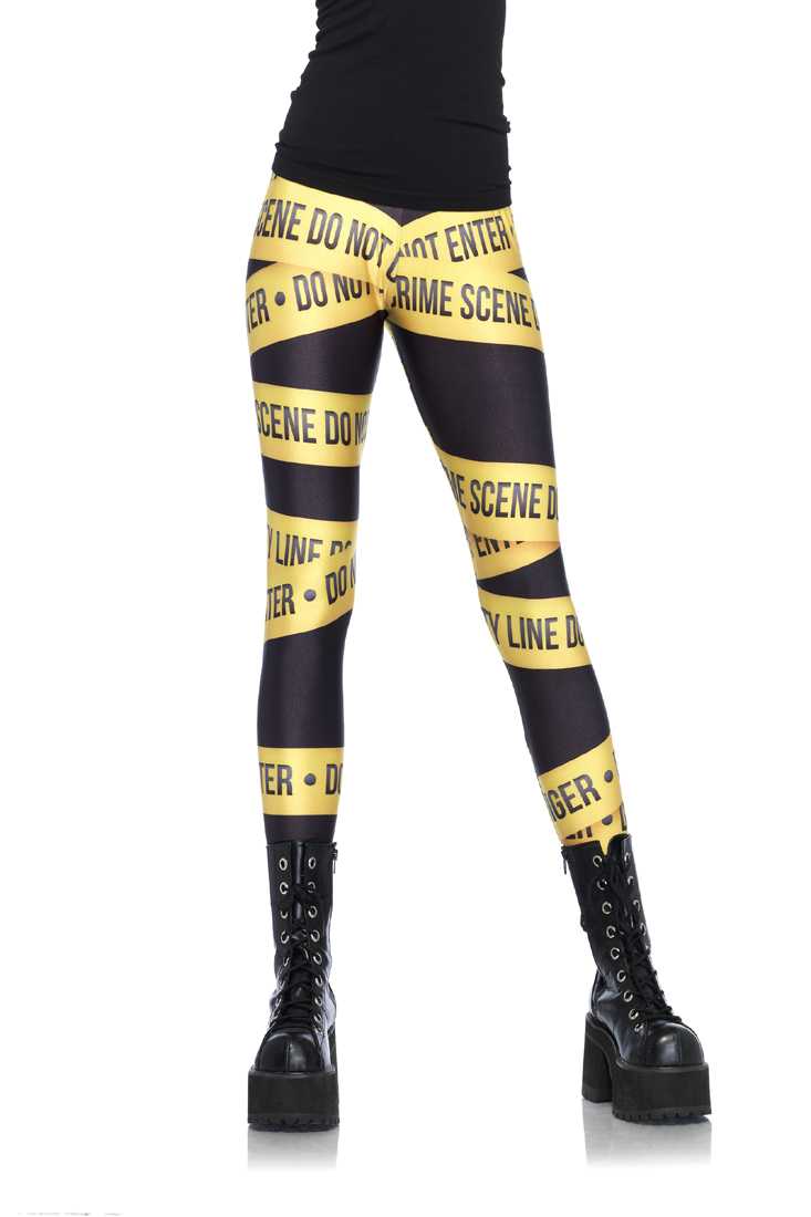 Black Yellow Crime Scene Tape Print Leggings