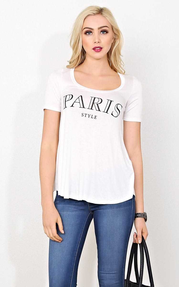 PARIS STYLE Graphic Tee - MED - Ivry/Natrl in Size Medium by Styles For Less