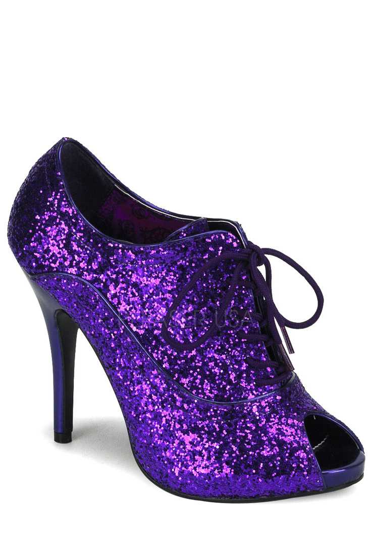 Purple Lace Up Peep Toe Ankle Booties Glitter