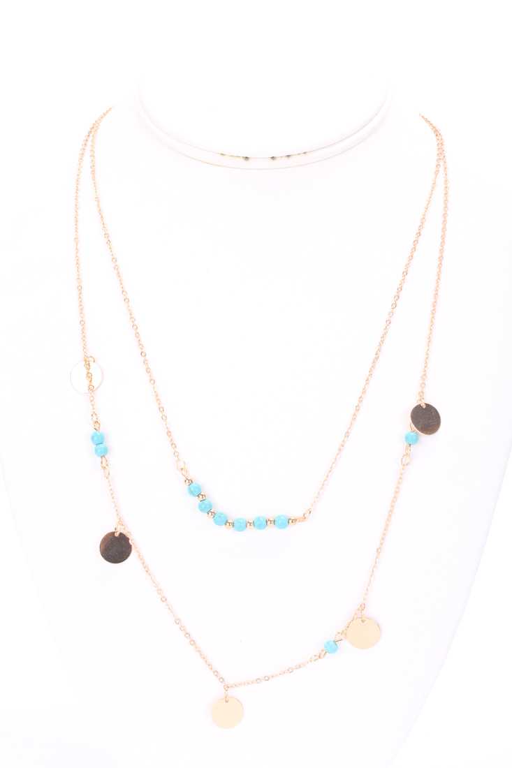 Gold Thin Chain Layered Design Beaded Boho Necklace