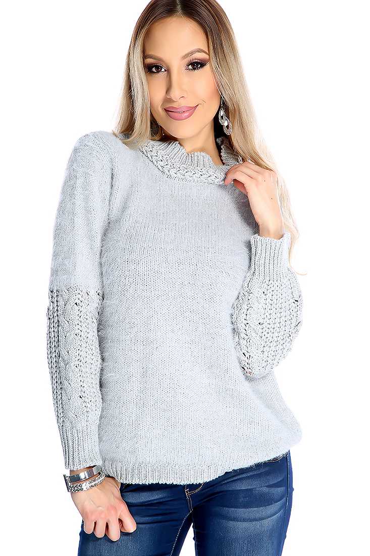 Grey Long Sleeve Mo Hair Bodice Knitted Sweater