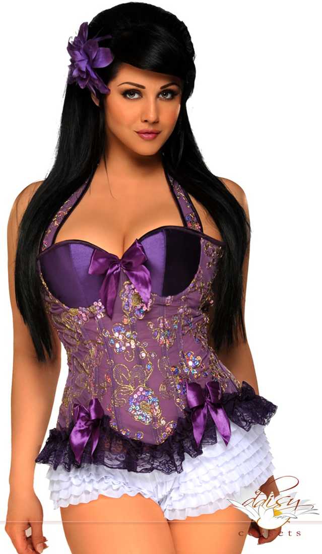 Plus Size Sequin Embroidered Underwire Halter Corset