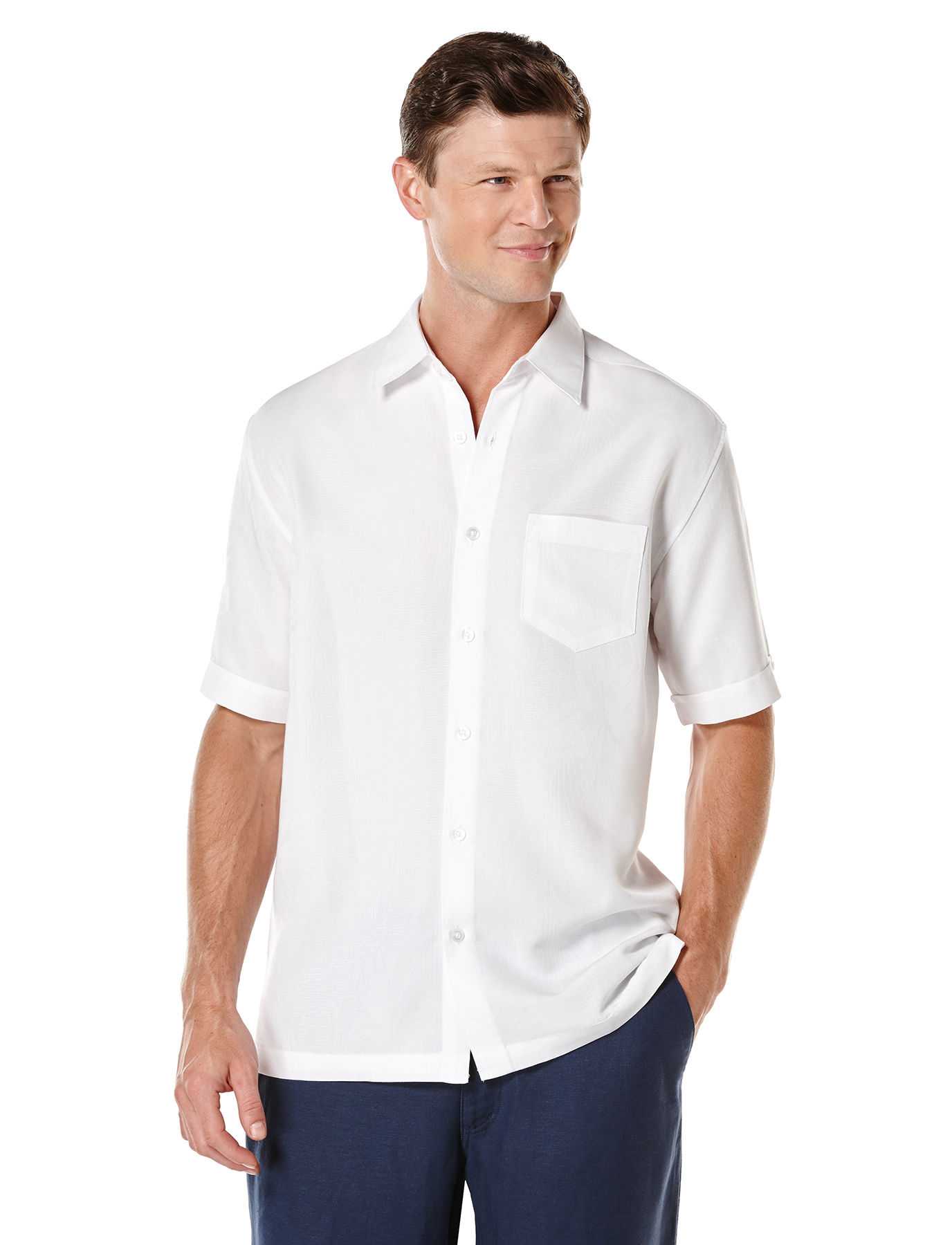 Cubavera Big & Tall Short Sleeve Floral Jacquard 1 Pocket Shirt