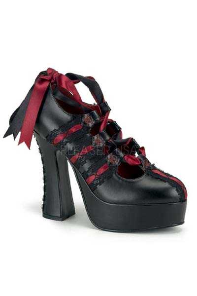Black Burgundy Ribbon Corset Lace Sexy High Heels