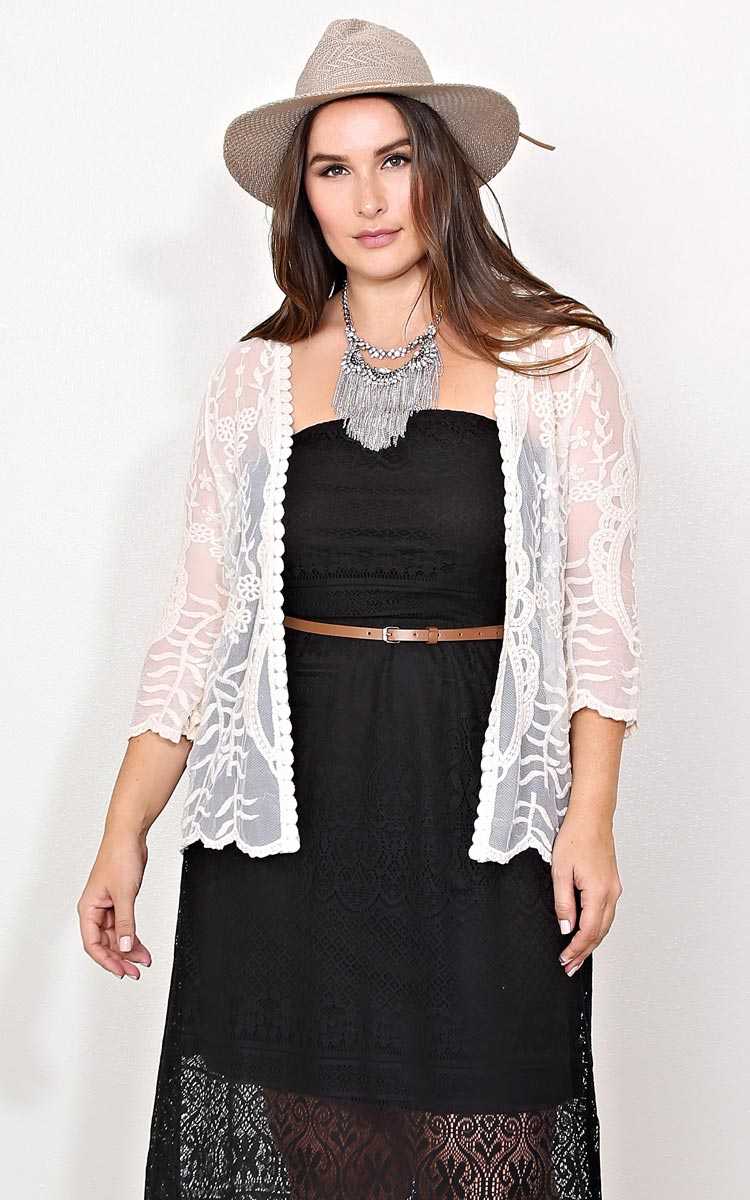 Plus Size Sunday Tea Embroidered Wrap - Ivry/Natrl in Size 1X/X2 by Styles For Less