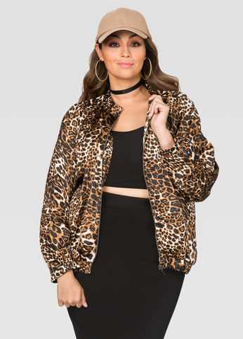 Satin Leopard Bomber Jacket