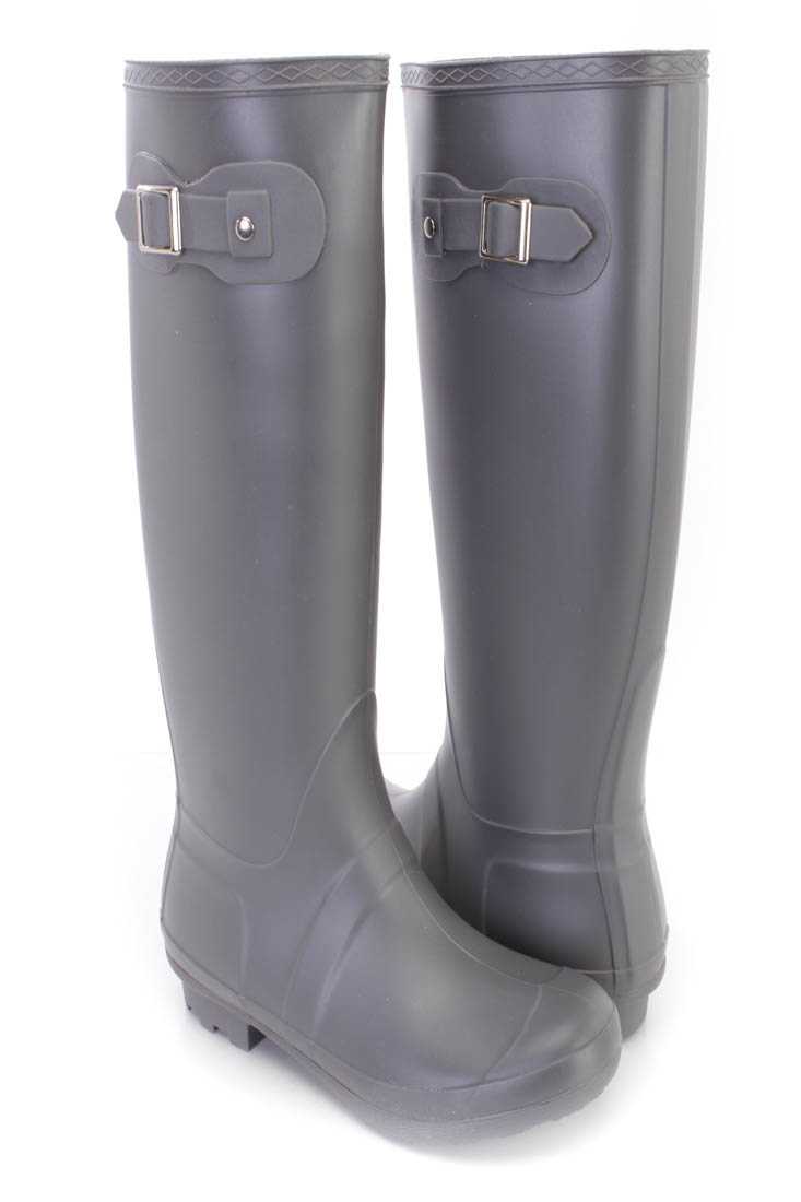 Grey Slip On Rubber Rain Boots PVC