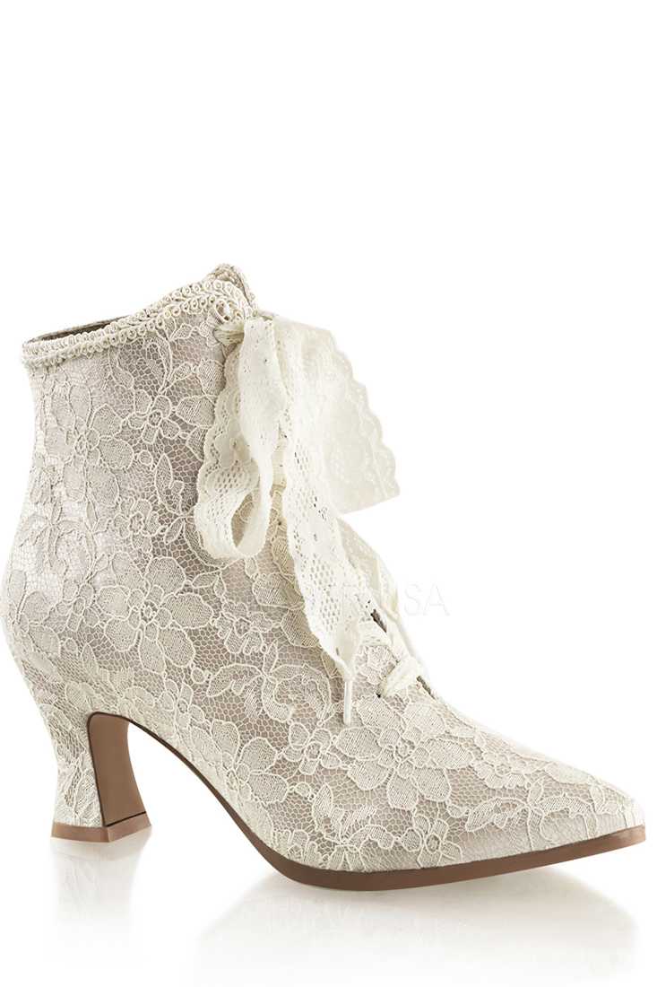 Champagne Victorian Style Booties Satin Lace