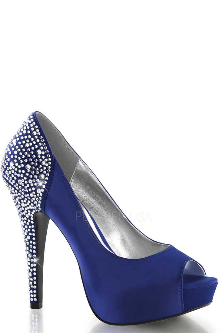 Royal Blue Rhinestone Pump High Heels Silk Satin