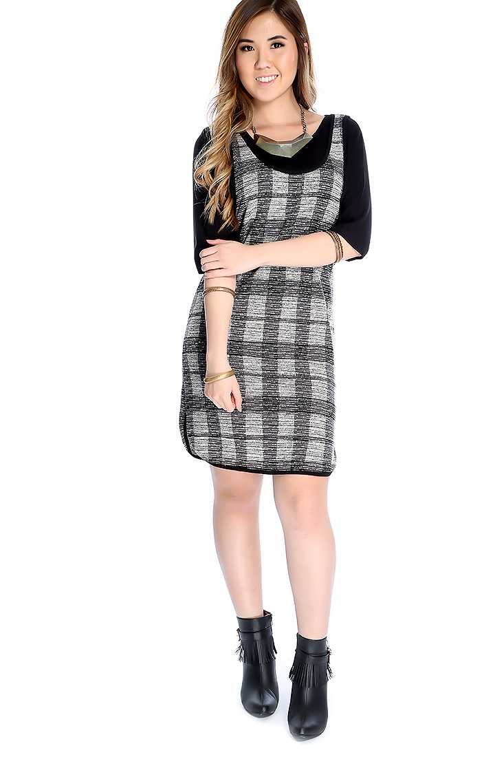 Stylish Black Plaid Short Sleeve Dress