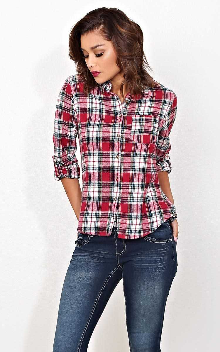Cool Climate Flannel Plaid Top - - Wine Combo in Size by Styles For Less
