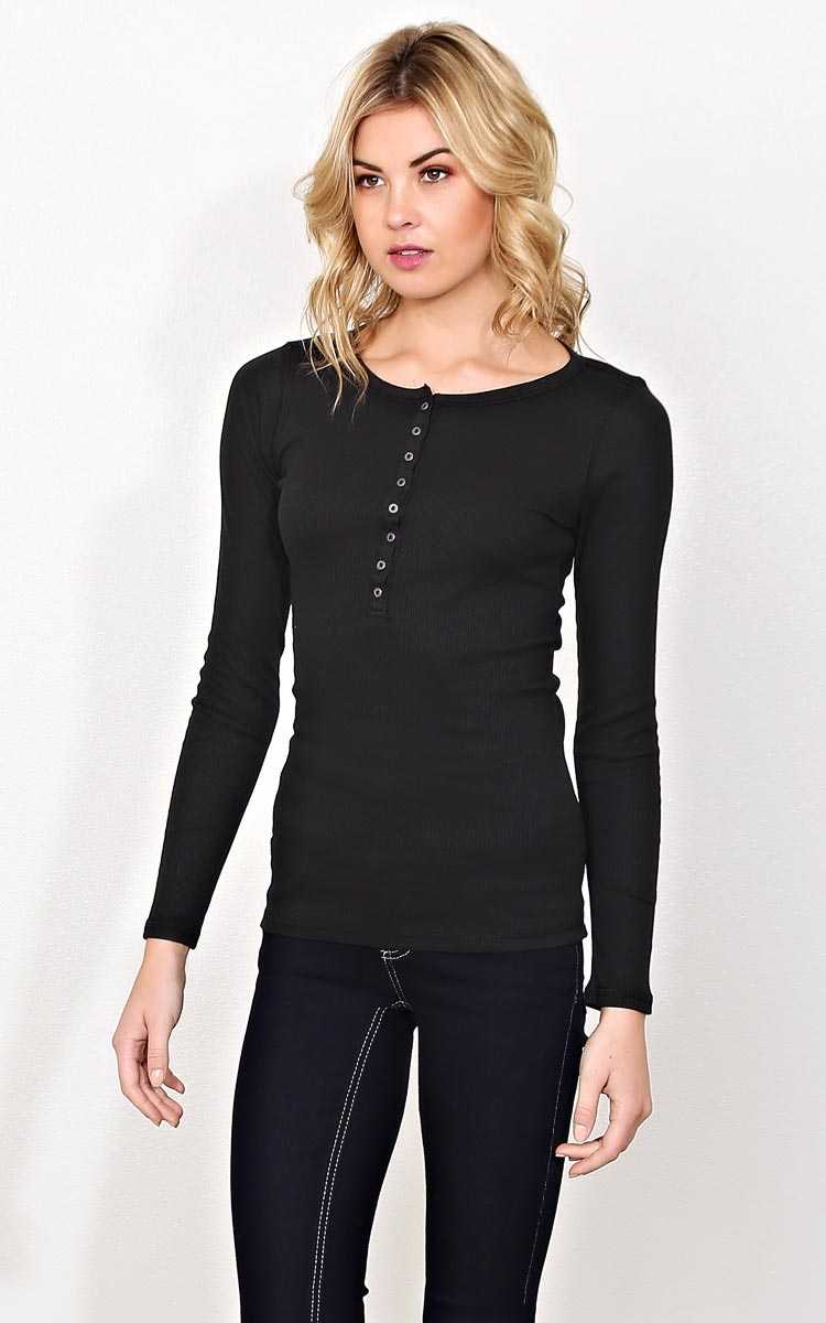 Tried and True Rib Knit Henley - - Black in Size by Styles For Less