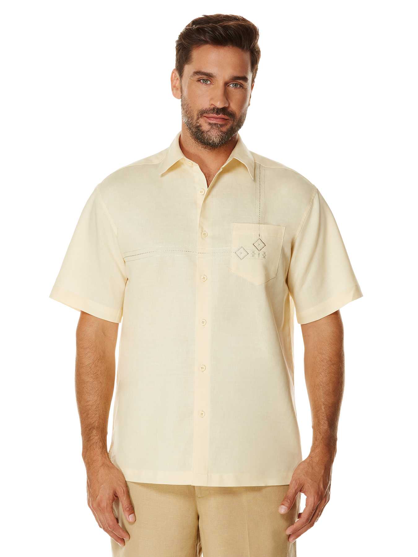 Cubavera Short Sleeve Ramie Cotton Geo Embroidery With Pocket