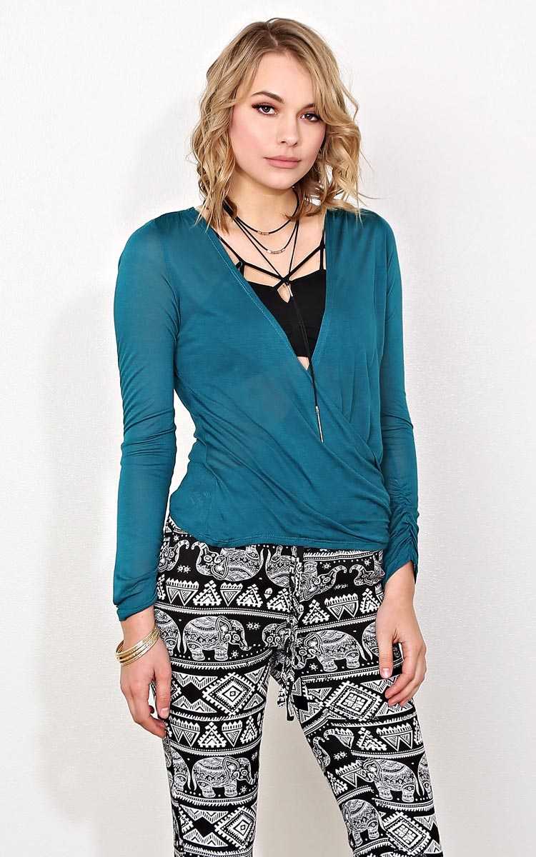 Teal With It Surplice Knit Top - - Teal in Size by Styles For Less