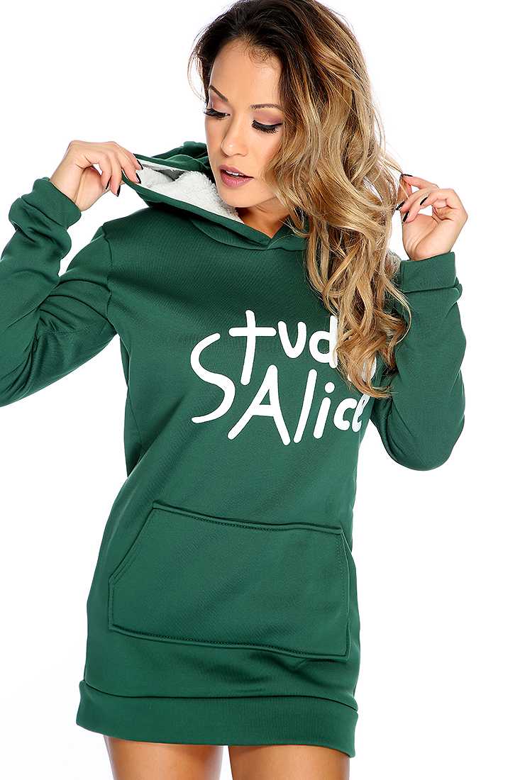 Forest Green Graphic Design Hoodie Sweater