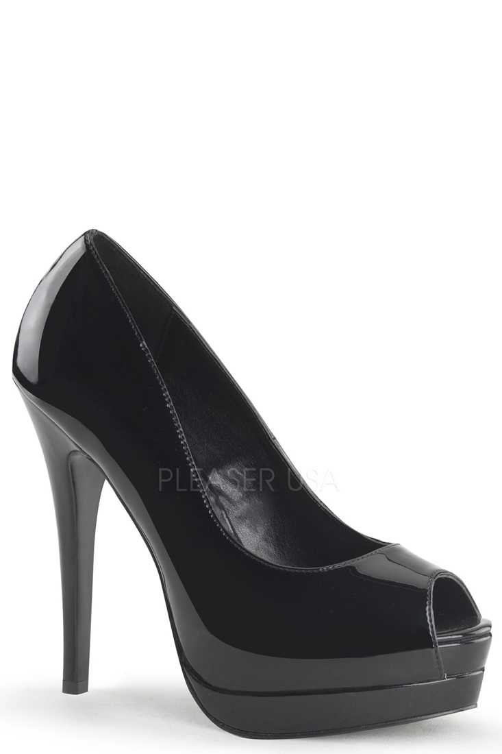 Black Peep Toe Pump High Heels Patent Faux Leather