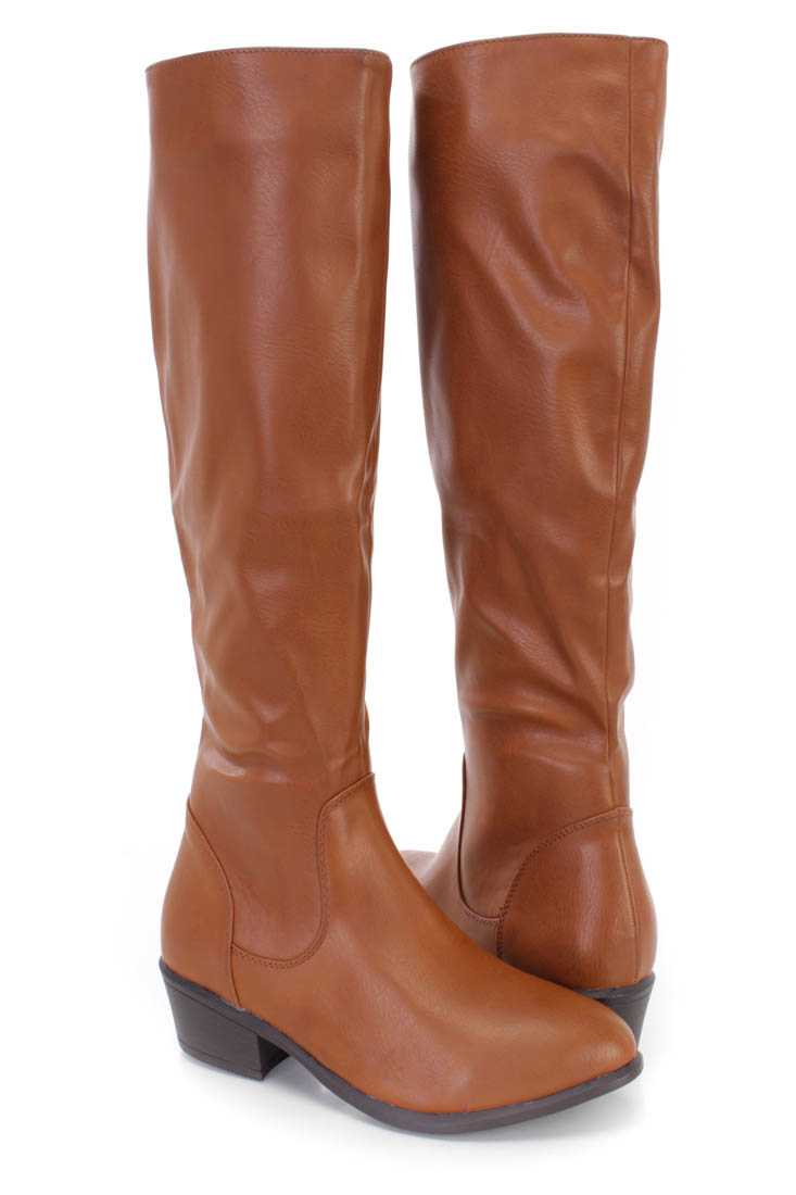 Camel Knee High Riding Boots Faux Leather
