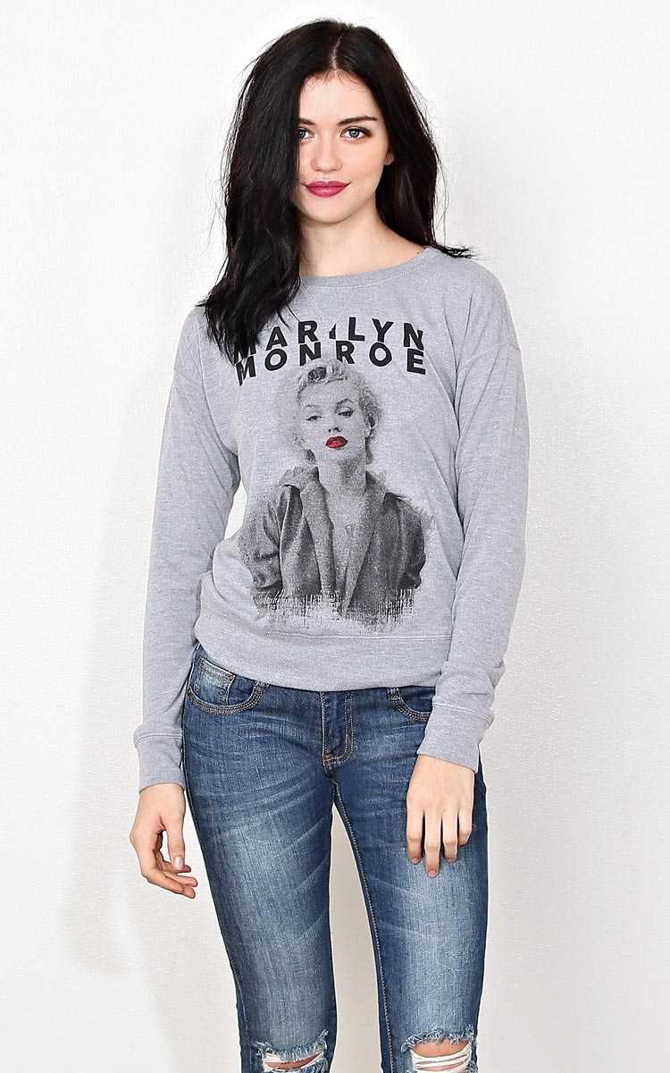 MARILYN MONROE Knit Raglan - LGE - Med Grey in Size Large by Styles For Less